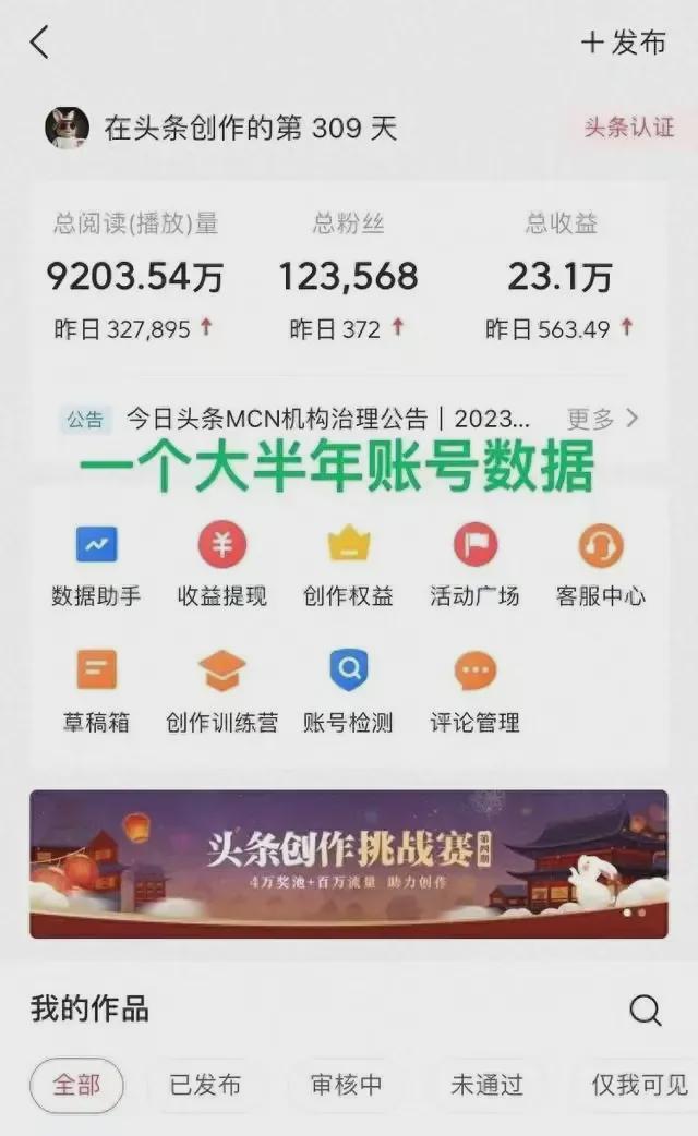 头条写作300天收益23.1万，如何在今日头条发布作品赚钱？